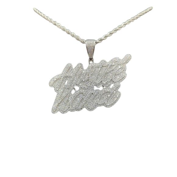 14K White Gold Finish Hustle Hard - Free 24" x 3mm Rope Chain.. - Picture 6 of 8